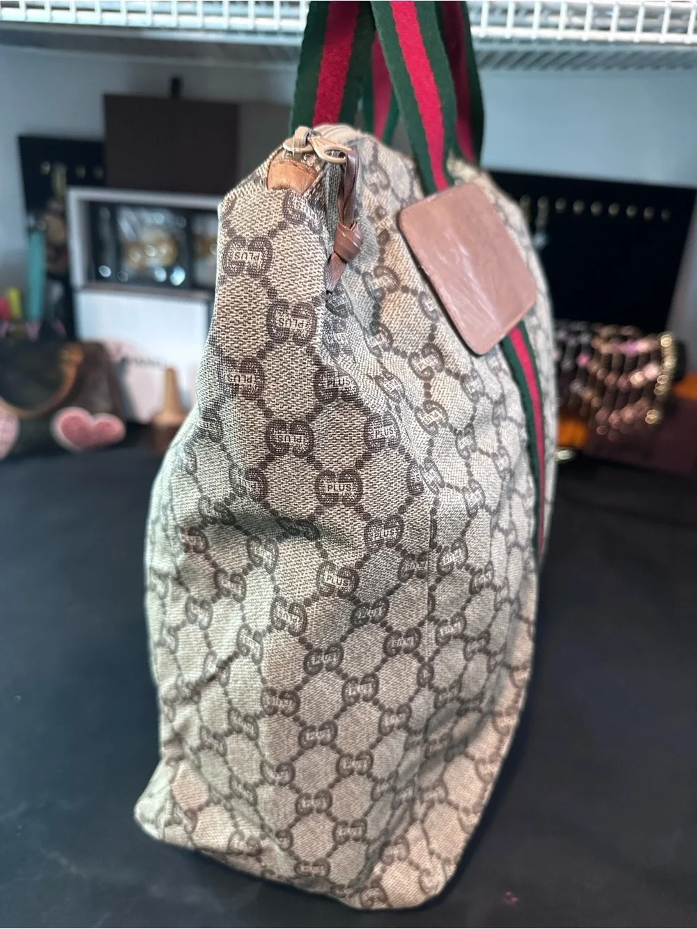 Vintage Gucci Plus GG Monogram Coated Canvas Travel Tote/Duffel Bag